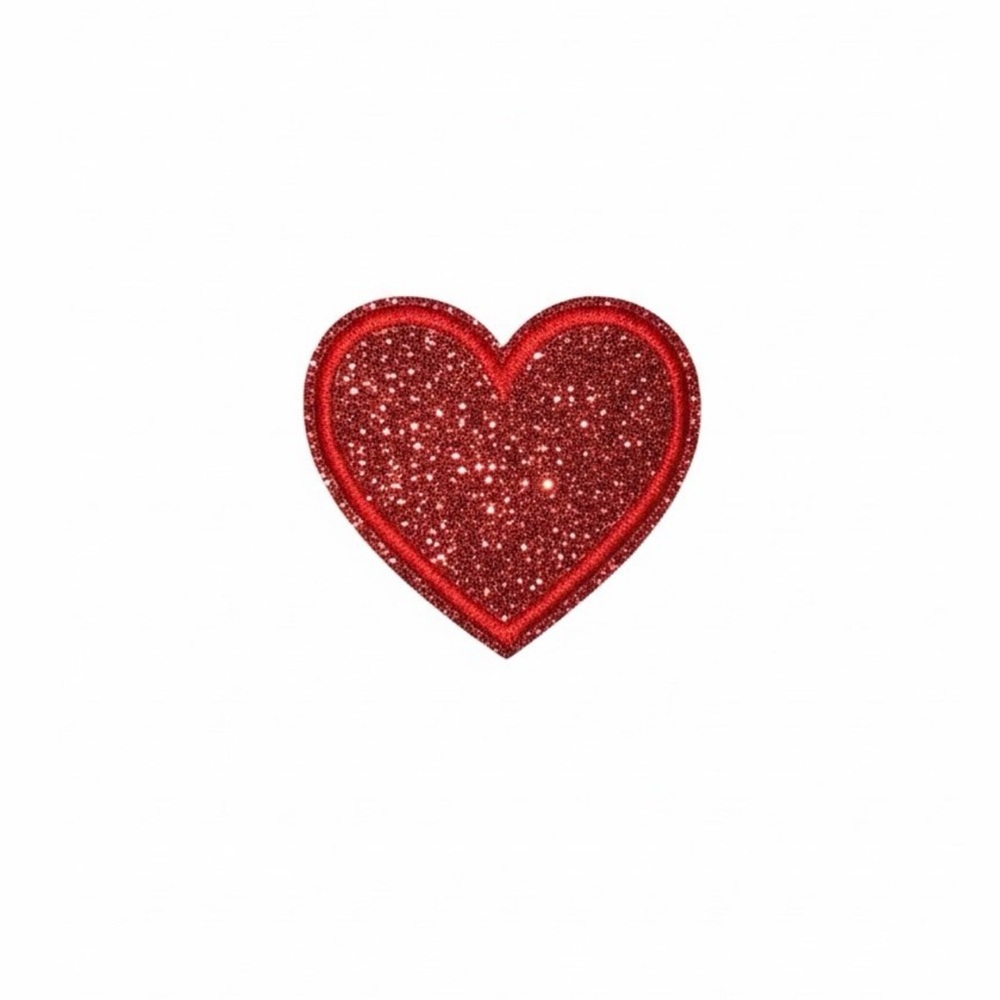 Glittering Red Heart Embroidered Iron On Patch 2x2”